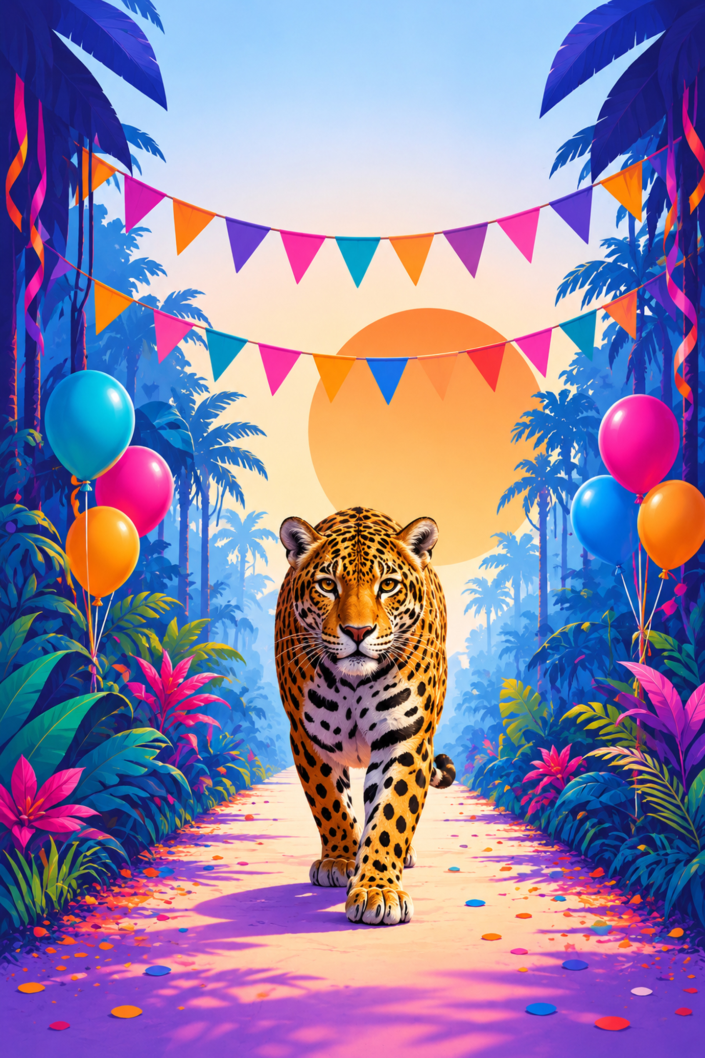 birthday-themed jaguar illustration