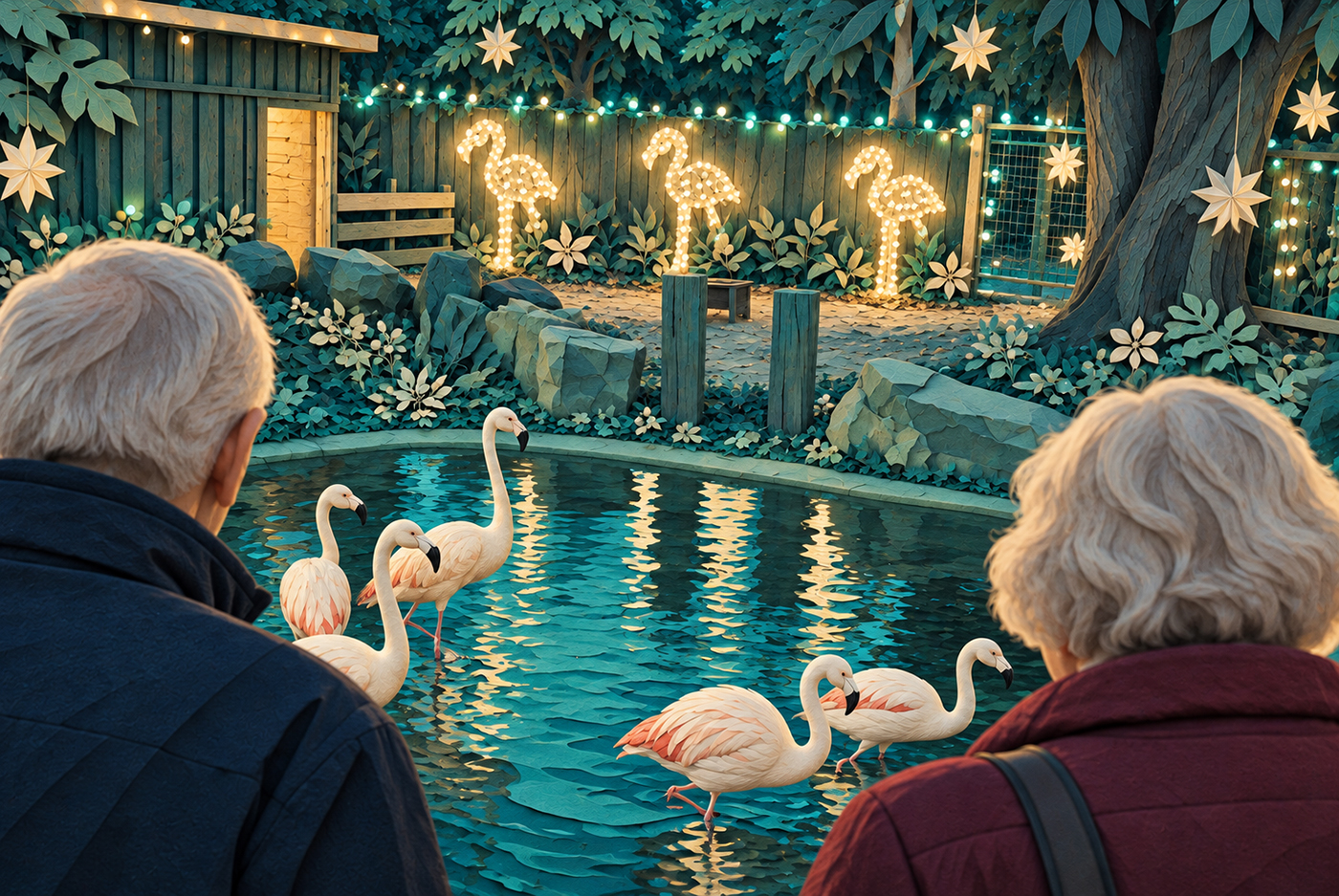 styled image of couple at flamingo habitat