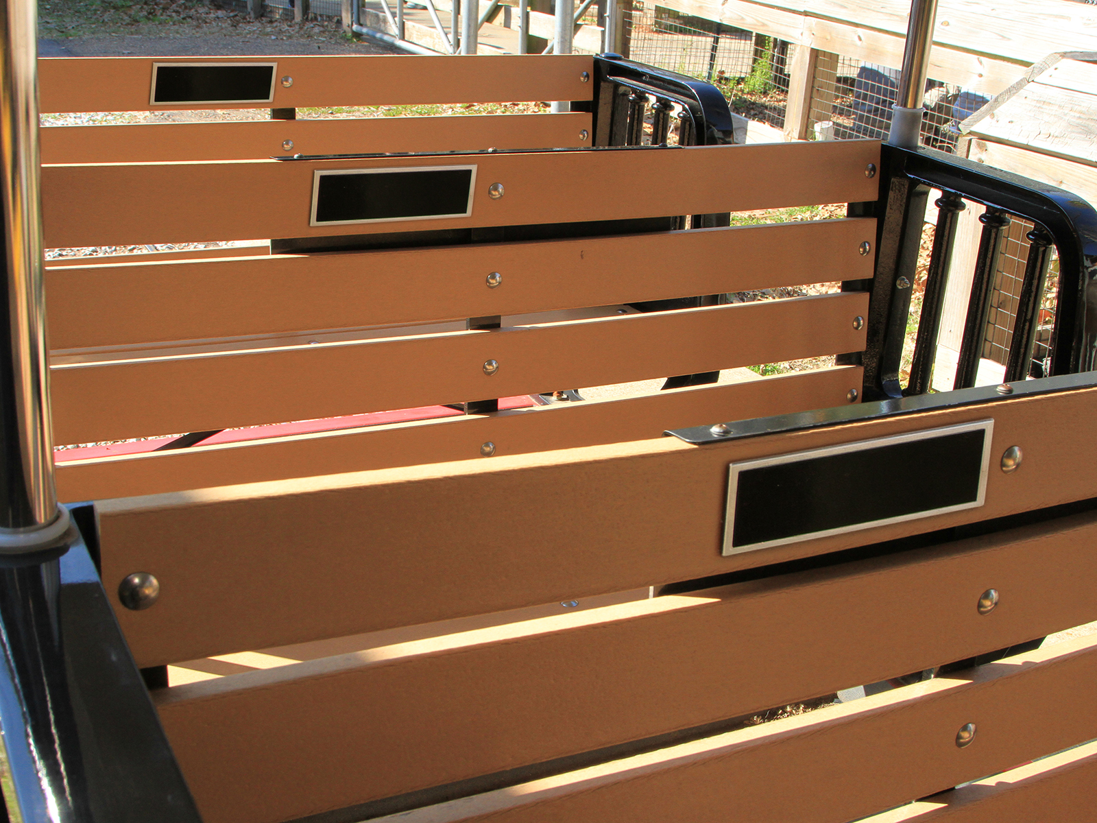 train car seat with plaque