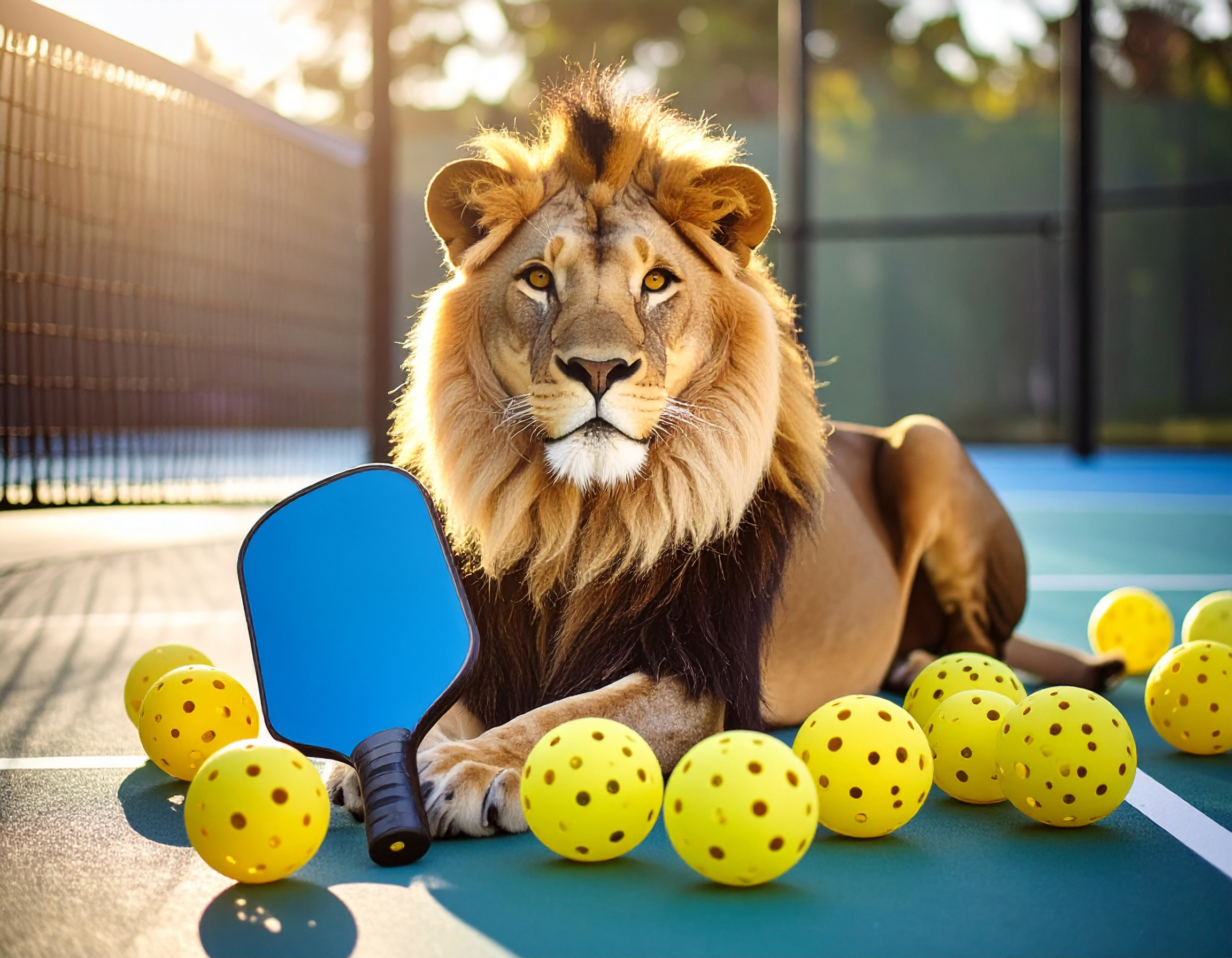 lion on pickleball court